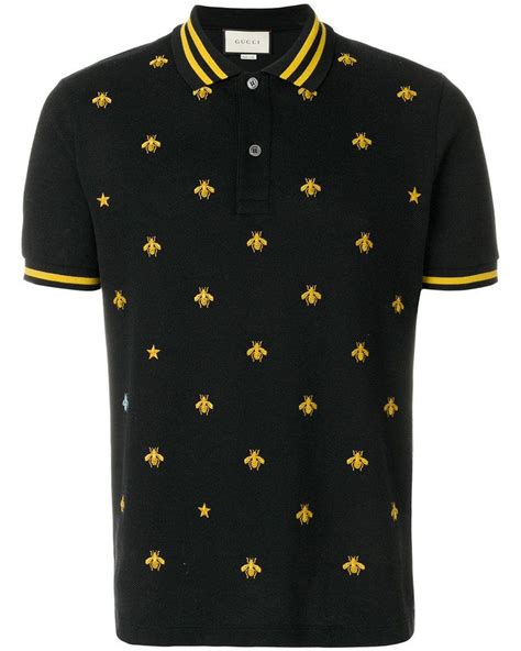 gucci bee shirt black embrodierd|Gucci bee polo shirt.